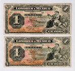 Mexico Londres 2 x 1 Peso 1914
P# S240, # 1663197; # 1014804; VF