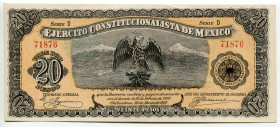 Mexico 20 Pesos 1914
P# S526, # D 71876; AUNC
