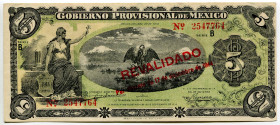 Mexico Mexico City 5 Pesos 1914 Overprint
P# S702b, N# 204058; # B 2547764; XF