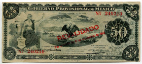 Mexico Mexico City 50 Pesos 1914 Overprint
P# S707e, N# 270557; # E 240210; VF