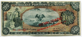 Mexico Mexico City 100 Pesos 1914 Overprint
P# S708b, N# 271367; # F 346059; VF