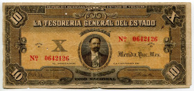 Mexico Yucatan 10 Pesos 1916
P# S1138, N# 334376; # 0642126; VF-