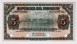 Paraguay 5 Pesos 1920 Specimen
P# 143s, # 000000; UNC