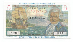 Saint Pierre & Miquelon 5 Francs 1950 - 1960 (ND)
P# 22, N# 204728; #200133903; UNC