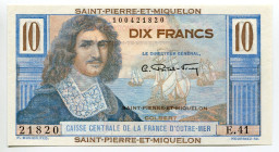 Saint Pierre & Miquelon 10 Francs 1950 - 1960 (ND)
P# 23, N# 233789; # E.11 21820; UNC