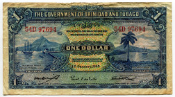 Trinidad & Tobago 1 Dollar 1943
P# 5c, N# 209859; # 54D 97694; VF-