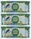 Trinidad & Tobago 3 x 5 Dollar 2006 With Consecutive Numbers
P# 47, N# 209846; # FA585787 - FA585789; UNC