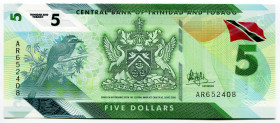 Trinidad & Tobago 5 Dollars 2020
P# 61a, N# 266869; # AR652408; Polymer; UNC