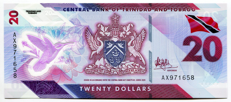 Trinidad & Tobago 20 Dollars 2020
P# 63a, N# 290074; # AX971658; Polymer; UNC