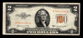 United States 2 Dollars 1953 K
P#380b, N# 201817; #A70411454A; Orange seal; VF-XF