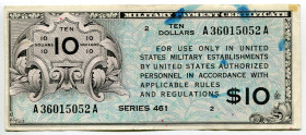 United States 10 Dollars 1946 (ND) Military Payment Certificate
P# M7, N# 313817; # A36015052A Series 461; XF-
