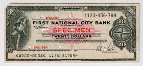 United States Travelers Check 20 Dollars 1976 Specimen
P# NL, # 1123456789; F