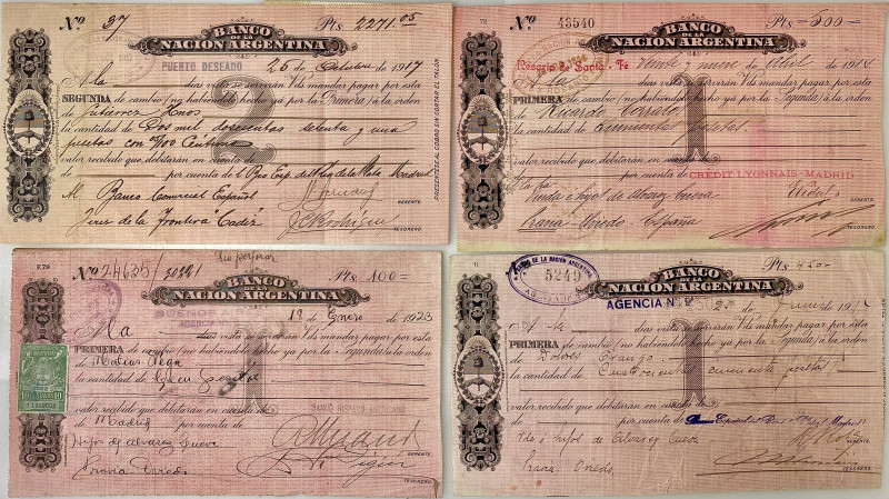 Argentina 4 x Banco de la Nacion Argentina Bills of Exchange 1914 - 1923
Variou...