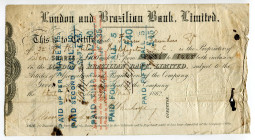 Brazil London and Brazilian Bank Ltd 100 Pounds 1862 Share
The bank was established in 1862 as the London and Brazilian Bank, Limited, and was re-reg...