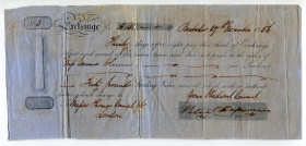 British West Indies Barbados 40 Pounds 1856 Bill of Exchange for £40 drawn on London
Bill of Exchange drawn on London multiple folds; VF