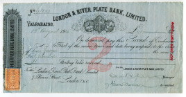 Chile Valparaiso 40 Pounds 1915 London & River Plate Bank Ltd 
Bill of Exchange; XF