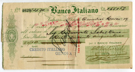 Chile Valparaiso 1651.50 Lire 1919 Banco Italiano 
Cheque drawn on Credito Italiano in Genoa; XF