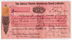 Chile Iquique 40 Pounds 1921 The Anglo-South American Bank Ltd 
Bill of Exchange for drawn in Iquique to the London head-office of this British Overs...