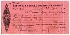 China Shanghai 38-12-2 Pounds 1910 Hongkong & Shanghai Banking Corporation 
Bill of Exchange on pink paper signed by Accuntant and Sub-Manager. very ...