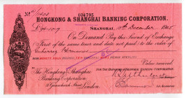 China Shanghai 94-10-9 Pounds 1925 Hongkong & Shanghai Banking Corporation 
Bill of Exchange on pink paper signed by Sub-Accountant and Sub-Manager. ...