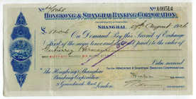 China Shanghai 51-0-6 Pounds 1926 Hongkong & Shanghai Banking Corporation 
Bill of Exchange on green paper signed by Sub-Accountant and Sub-Manager. ...