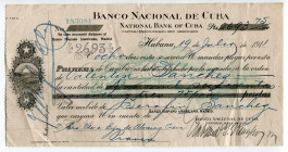 Cuba Havana 1911 Banco Nacional de Cuba 
Illustrative Bill of Exchange with underprinted map of Cuba and nice vignette at the left displaying Cuban n...