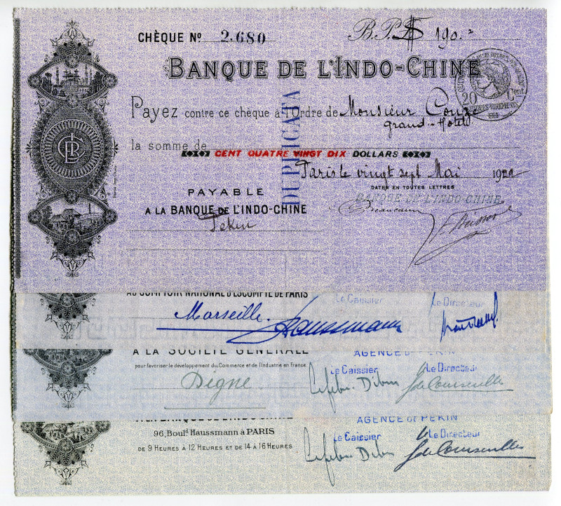 French Indochina Pekin 190 Dollars 1920 th Beijing Banque de Indo-Chine
AUNC