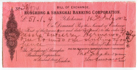Japan Yokohama 51-1-4 Pounds 1907 Hongkong & Shanghai Banking Corporation 
Bill of Exchange on pink paper signed by Sub-Accountant and Sub-Manager. V...