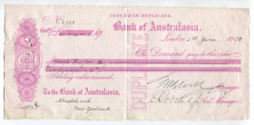 New Zealand Christchurch 26-14-1 Pounds 1908 Bank of Australasia 
Year hand-written; XF