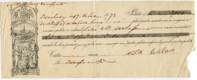 Romania Bucharest Check 3000 Lei 1872
Cheque Check (Polita) for with nice printed vignette displaying religious motives and view of the Old Town. Ver...