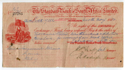 South Africa Johannesburg 9082 Lire 1927 The Standard Bank of South Africa Limited 
Unusual Bill of Exchange drawn in Italian Lire to Banca Comercial...