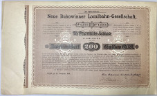 Ukraine Neue Bukowinaer Localbahn-Gesellschaft 200 Gulden 1897 Czernowitz Prioritäts-Actie
XF