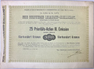 Ukraine Neue Bukowinaer Localbahn-Gesellschaft 400 Kronen 1909 Czernowitz 25 Prioritäts-Actien
III Emission; XF