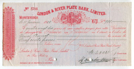 Uruguay Montevideo 1910 London & River Plate Bank Ltd 
Bill of Exchange; XF+