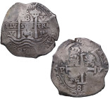 1683. Carlos II (1665-1700). Potosí. 8 reales. V. A&C 721. Ag. 26,78 g. Escasa así, Atractiva. MBC. Est.400.