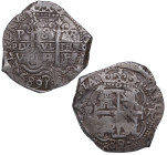 1689. Carlos II (1665-1700). Potosí. 8 reales. VR. A&C 731. Ag. 25,96 g. Trible fecha. Muy visibles. Rara así, Muy atractiva. MBC+. Est.400.