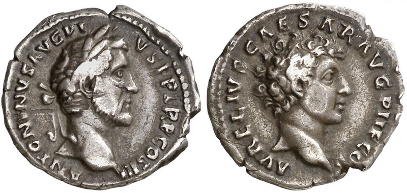 (141 d.C.). Antonino pío y Marco Aurelio. Denario. (Spink 4524) (S. 15) (RIC. 41...