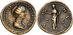 (154-156 d.C.). Faustina hija. Sestercio. (Spink 4719 var) (Co. 257) (RIC. 1410c de Antonino pío). 26,69 g. MBC+.