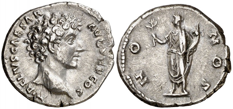 (144 d.C.). Marco Aurelio. Denario. (Spink 4784) (S. 236) (RIC. 422, de Antonino...