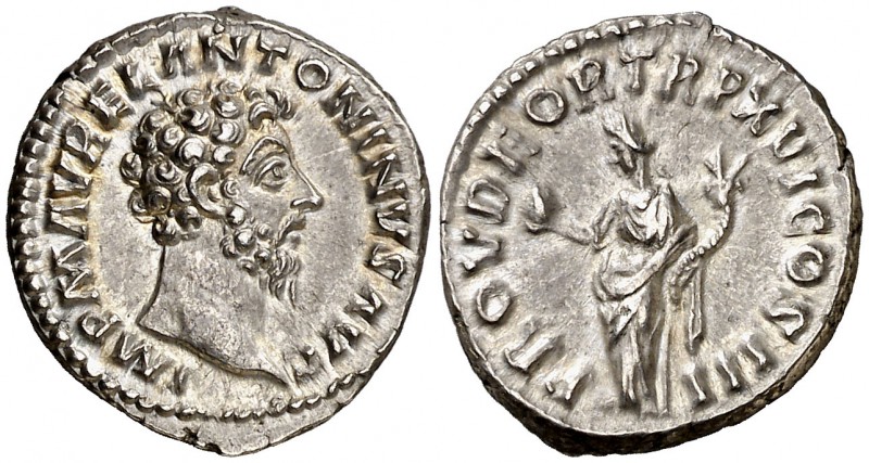 (162 d.C.). Marco Aurelio. Denario. (Spink 4925 var) (S. 519) (RIC. 50). 3,73 g....