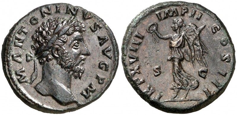 (164 d.C.). Marco Aurelio. As. (Spink falta) (Co. 864) (RIC. 884). 10,61 g. Camp...