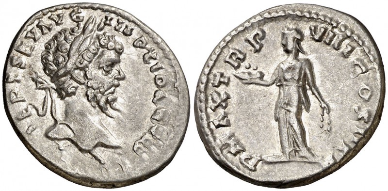 (199-200 d.C.). Septimio Severo. Denario. (Spink falta) (S. 455a) (RIC. 511a). 3...