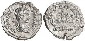 (204 d.C.). Caracalla. Denario. (Spink 6806) (S. 97) (RIC. 130a). 3,50 g. Grieta. EBC-.