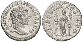 (215 d.C.). Caracalla. Denario. (Spink 6840) (S. 315) (RIC. 266). 3,46 g. EBC-.
