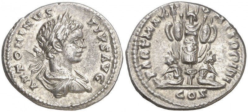 (201 d.C.). Caracalla. Denario. (Spink 6853 var) (S. 177) (RIC. 346). 3,52 g. MB...