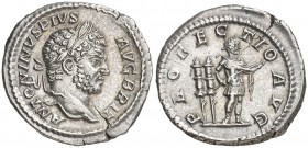 (213 d.C.). Caracalla. Denario. (Spink 6876) (S. 508) (RIC. 225). 3,23 g. Grieta. EBC-.