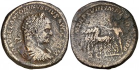 (215 d.C.). Caracalla. Sestercio. (Spink 6937) (Co. 327 var) (RIC. 543a var). 27,18 g. MBC-/BC+.