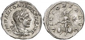 (220-221 d.C.). Eliogábalo. Denario. (Spink 7554 var) (S. 300) (RIC. 161). 2,85 g. EBC-.