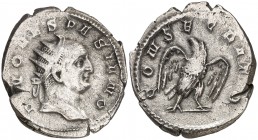(250-251 d.C.). Vespasiano. Antoniniano. (Spink 9460) (S. 651) (RIC. 79, de Trajano Decio). 4,26 g. Restitución de Trajano Decio. Muy escasa. MBC.