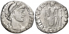 (375-379 d.C.). Graciano. Treveri. Silicua. (Spink 19971) (S. 56a) (RIC. 58a). 1,44 g. MBC-.